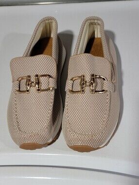 New beige woven mesh loafers. Has a stylish gold-tone buckle Detail- Size 8.5